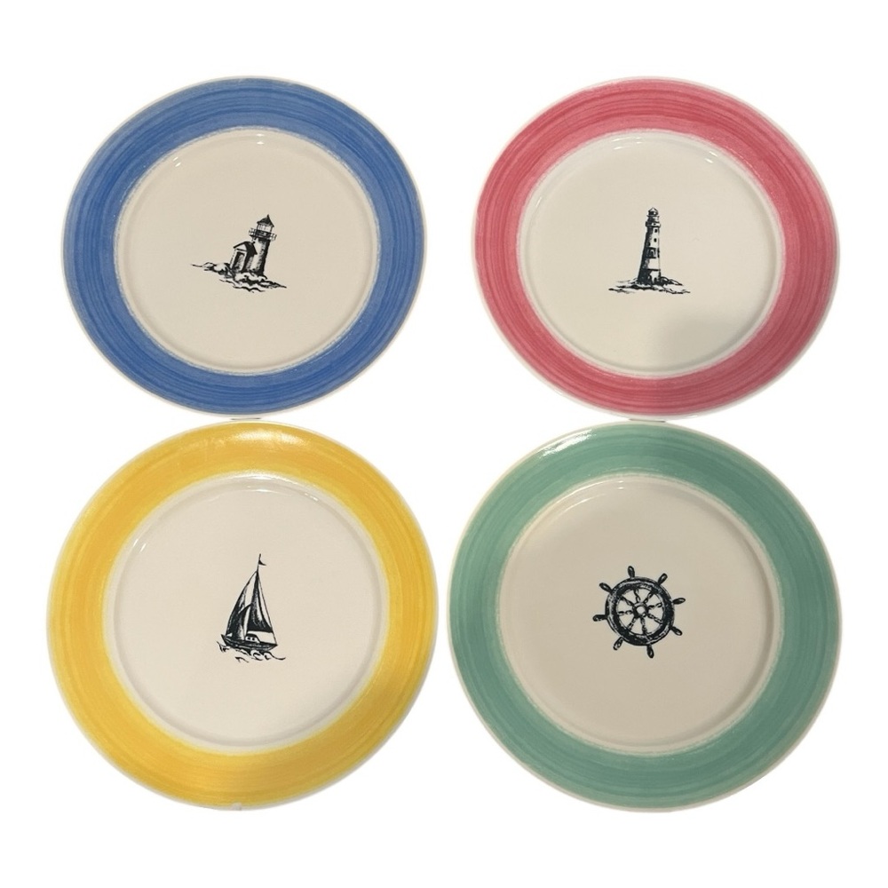 Vintage Ralph Lauren Maritime striped nautical set of four desert salad plates